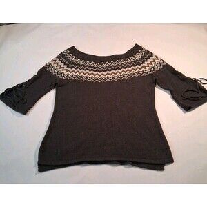 VENUS Glam Grunge Studded Fair Isle Sweater M Lace Up Sleeve Embellished Knit